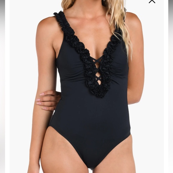 La Blanca NEW Size 12 Ruffle Plunge One-Piece Swimsuit